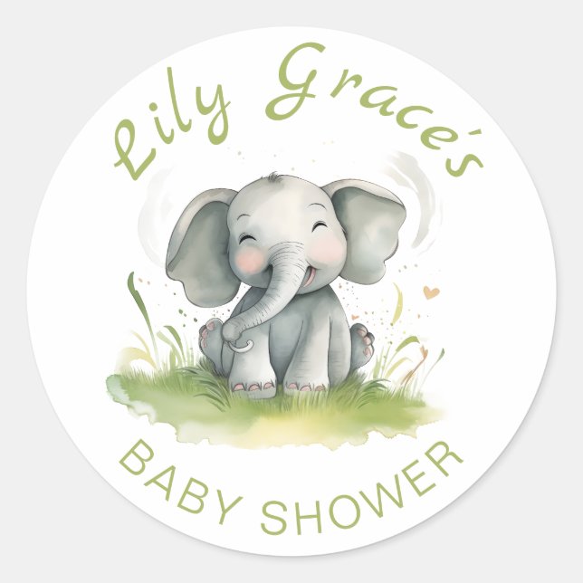 Elephant Themed Baby Dusche Rundkleber Runder Aufkleber (Vorderseite)
