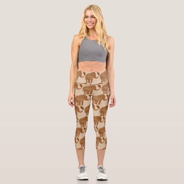 Elephant Tribal Art Design Capri Leggings (Vorderseite)