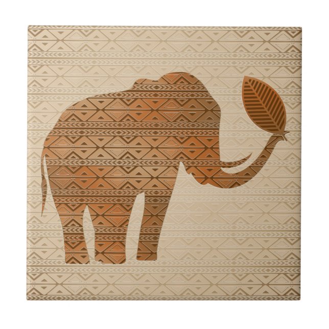 Elephant Tribal Art Design Fliese (Vorderseite)