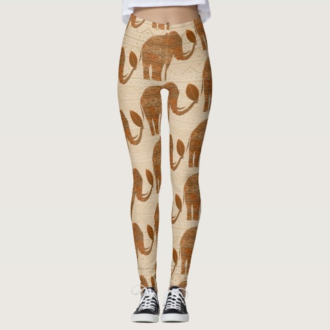 Elephant Tribal Art Design Leggings (Vorderseite)