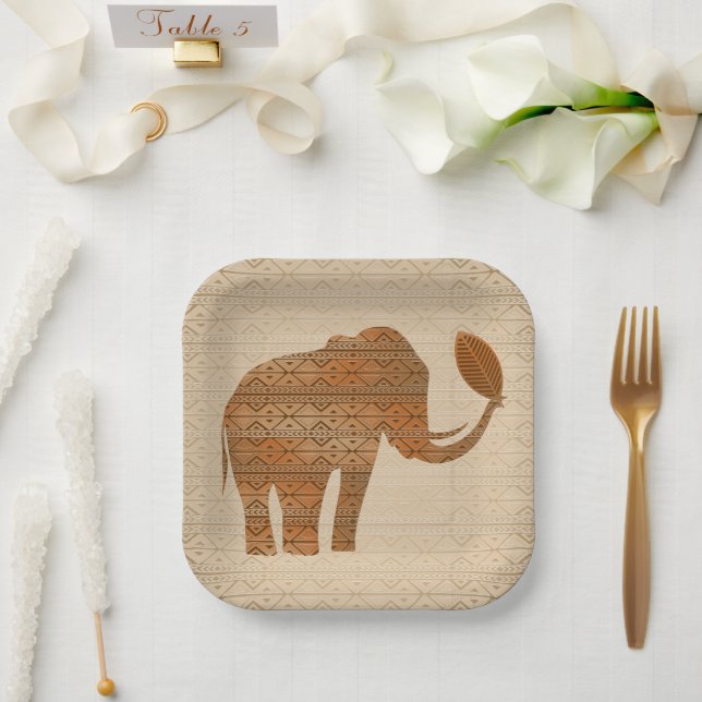 Elephant Tribal Art Design Pappteller (Hochzeit)