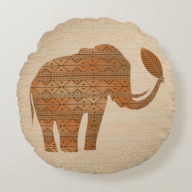 Elephant Tribal Art Design Rundes Kissen (Vorderseite)