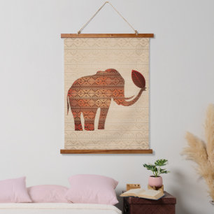 Elephant Tribal Art Design Wandteppich Mit Holzrahmen