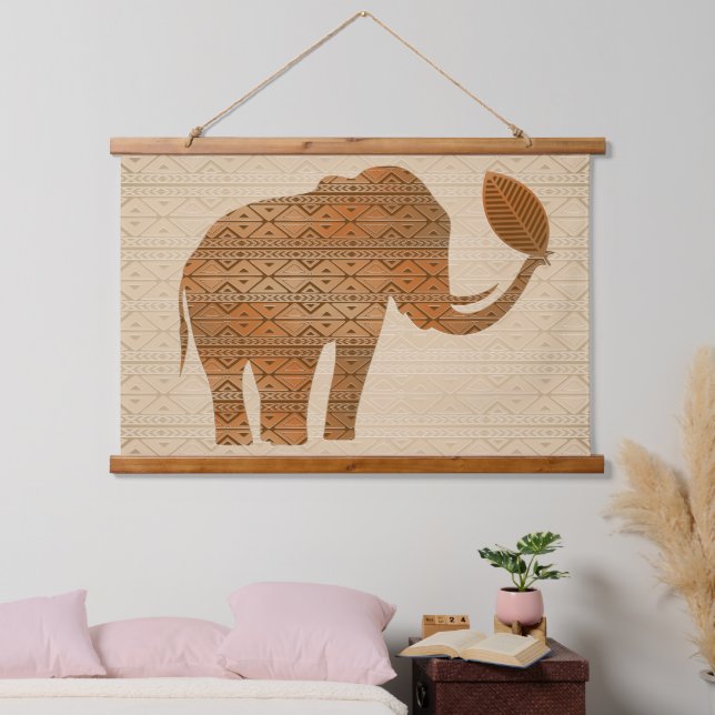 Elephant Tribal Art Design Wandteppich Mit Holzrahmen (Schlafzimmer)