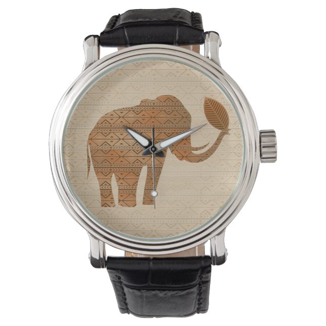 Elephant Tribal Art Design Watches Armbanduhr (Vorderseite)