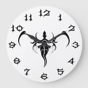 Elephant Tribal Tattoo - Schwarzweiß Große Wanduhr