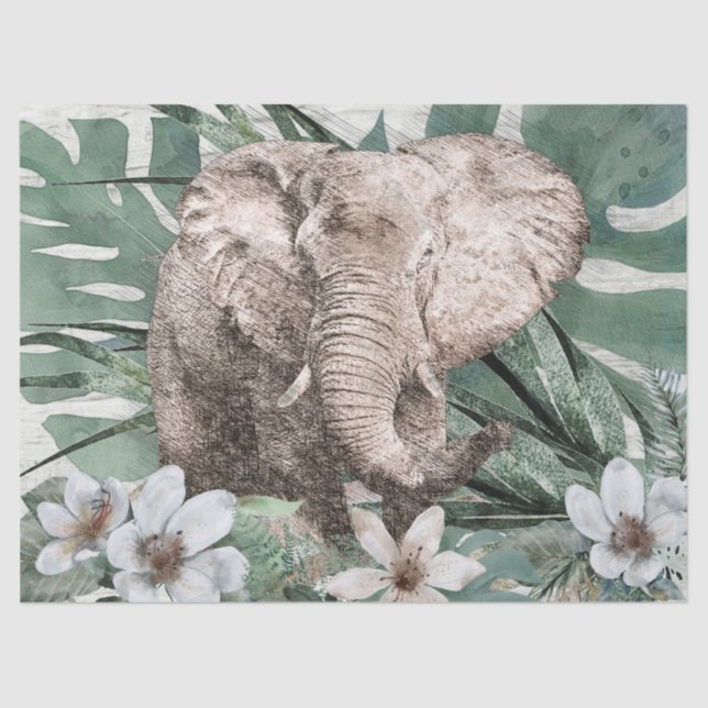 Elephant Tropical Palm Watercolor Seidenpapier (Vorderseite)