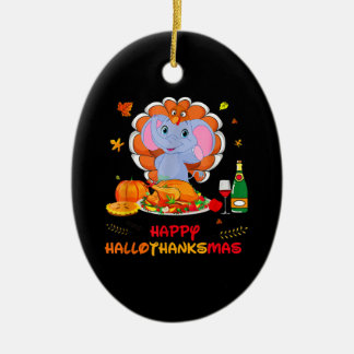Elephant Turkey Thankgiving Funny Wine Happy Hallo Keramik Ornament