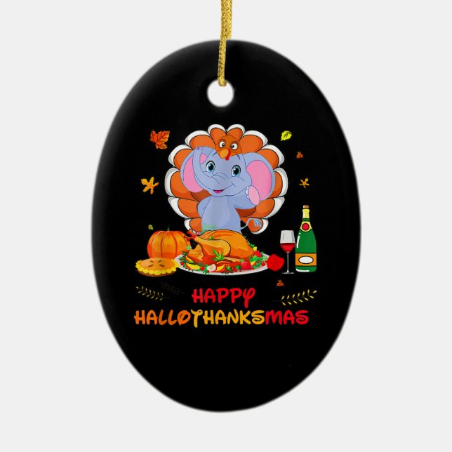 Elephant Turkey Thankgiving Funny Wine Happy Hallo Keramik Ornament (Vorne)
