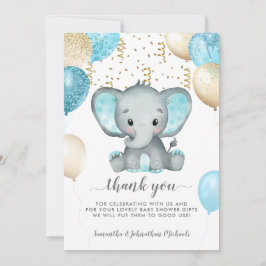 Elephant Turquiose Balloons Babydusche Vielen Dank Dankeskarte
