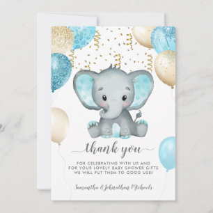 Elephant Turquiose Balloons Babydusche Vielen Dank Dankeskarte