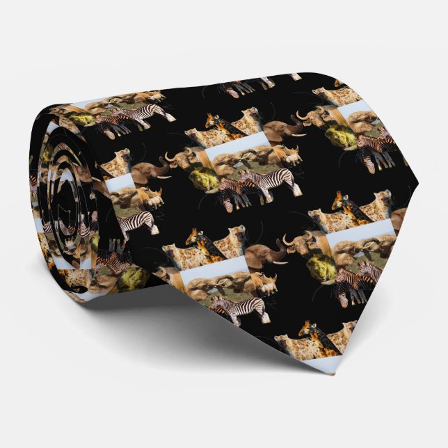 Elephant Tussle Wildlife Frame Neck Tie Krawatte (Gerollt)
