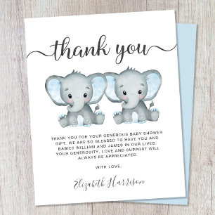 Elephant Twin Baby Boys Dusche Danke Karte