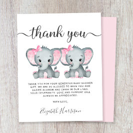 Elephant Twin Baby Girls Dusche Danke Karte