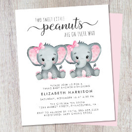 Elephant Twin Baby Girls Shower Budget Einladung