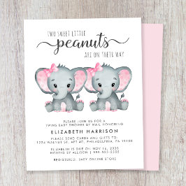 Elephant Twin Baby Girls Shower by Mail Einladung