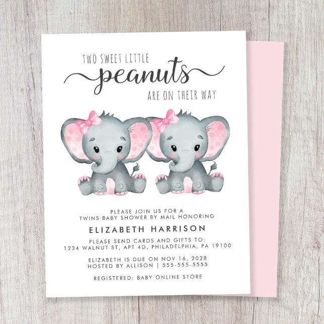 Elephant Twin Baby Girls Shower by Mail Einladung (Von Creator hochgeladen)