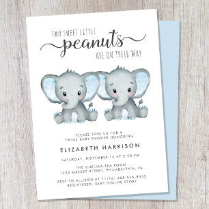 Elephant Twin Boys Baby Dusche Einladung