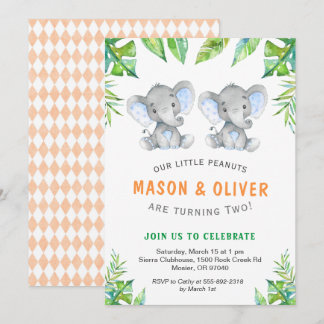 Elephant Twin Boys Birthday Little Peanuts Party Einladung