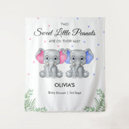 Elephant Twin Girl Boy Babydusche Hintergrund Wandteppich