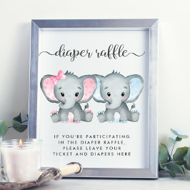 Elephant Twin Girl Boy Babydusche Windelwanne Poster