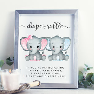 Elephant Twin Girl Boy Babydusche Windelwanne Poster