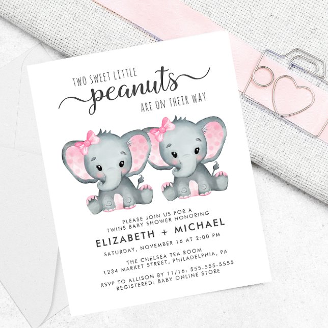 Elephant Twin Girls Baby Couples Einladung (Von Creator hochgeladen)