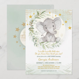Elephant Twinkle Little Star Greenery Baby Shower Einladung