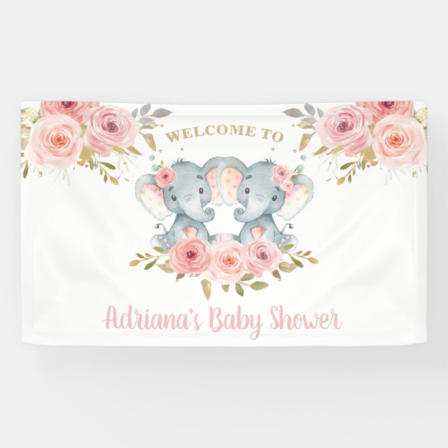 Elephant Twins Girls Babydusche im Hintergrund Dek Banner (Horizontal)