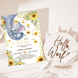 Elephant Twins Greenery Boho Baby Shower Einladung