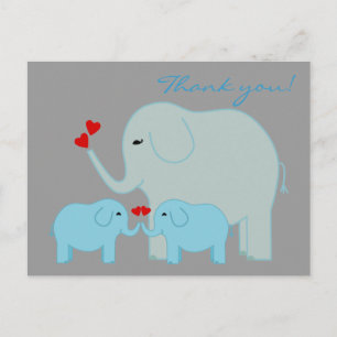 Elephant Twins in Blau Danke Postcard Postkarte