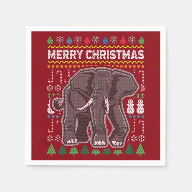 Elephant Ugly Christmas Sweater Wildlife Series Serviette (Vorderseite)