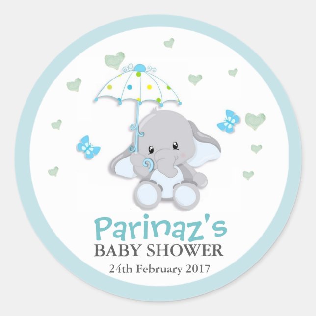 Elephant UmbrellaLove Blue Baby Shower Sticker  (Vorderseite)