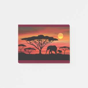 Elephant und Baby und Serengeti Sunset Post-it Klebezettel