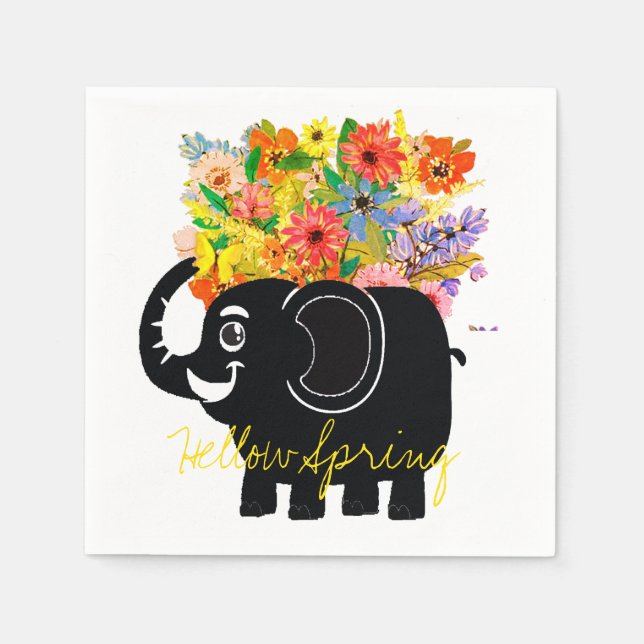 Elephant und Blume Paper Napkin Serviette (Vorderseite)
