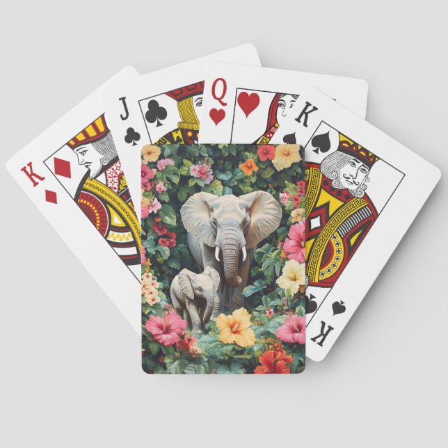 Elephant und Calf Hibiskus Blume Spielkarten (Rückseite)
