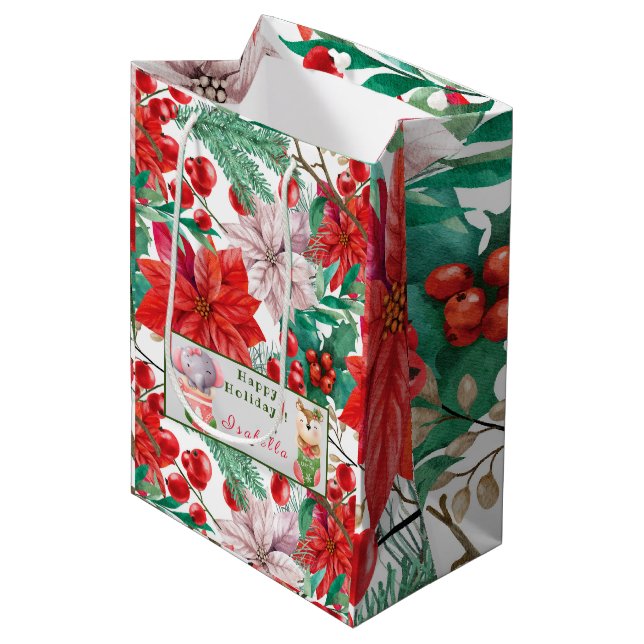 Elephant und Hirsch Anpassen von Text und Namen Mittlere Geschenktüte (Vorderseite Schrägansicht)