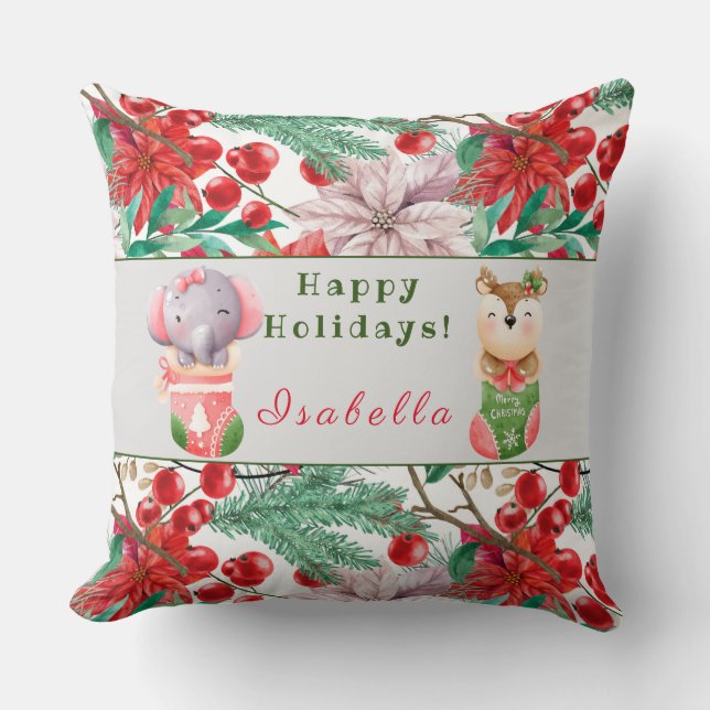 Elephant und Hirsch passen Text und Name 20"X20" a Kissen (Vorderseite)