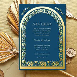 Elephant und Lotus Blume Indian Sangeet Gold Folieneinladung