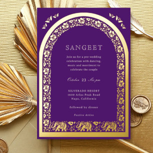 Elephant und Lotus Blume Indian Sangeet Gold Folieneinladung