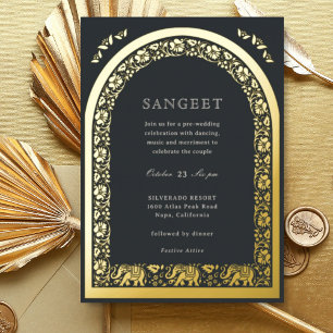 Elephant und Lotus Blume Indian Sangeet Gold Folieneinladung