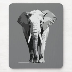 Elephant Vector Art Illustration Schwarz-Weiß Mousepad