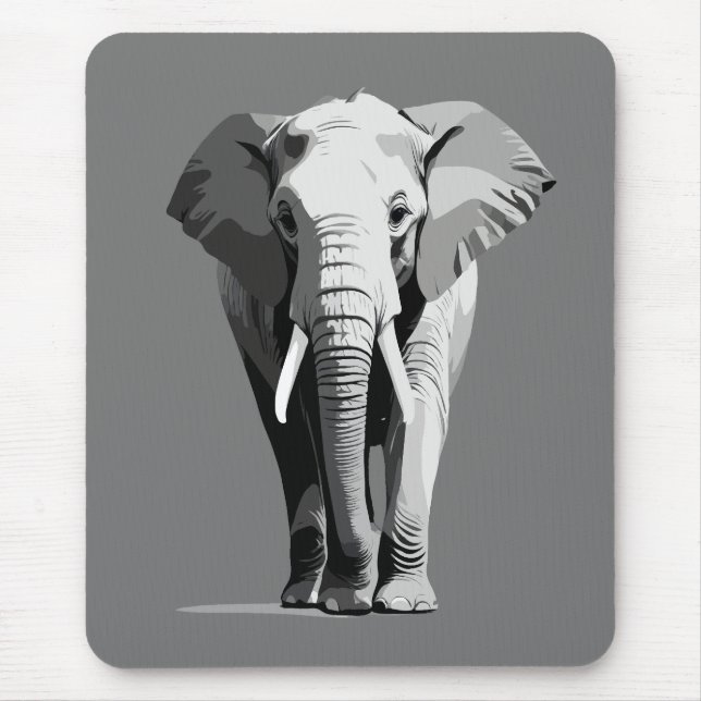 Elephant Vector Art Illustration Schwarz-Weiß Mousepad (Vorne)