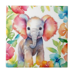 Elephant Vibrany Watercolor Fliese