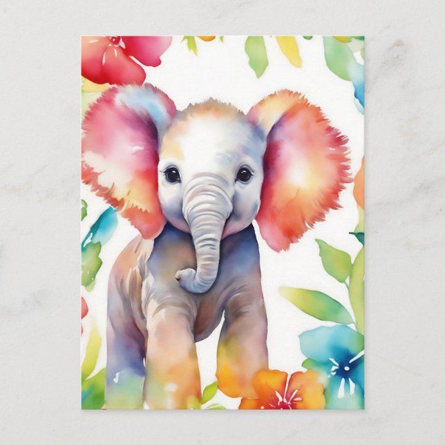 Elephant Vibrany Watercolor Postkarte (Vorderseite)