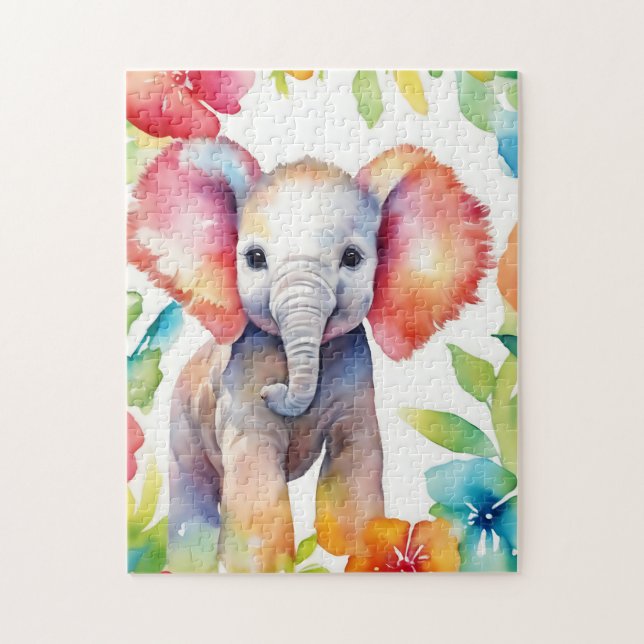 Elephant Vibrany Watercolor Puzzle (Vertikal)