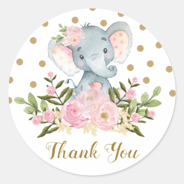 Elephant Vielen Dank, dass Sie Sticker Pink Floral (Vorderseite)