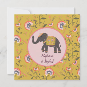 Elephant Vintag Yellow Pattern Indian Wedding Einladung