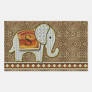 Elephant Walk Monogram Cheetah ID390 Rechteckiger Aufkleber