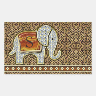 Elephant Walk Monogram Cheetah ID390 Rechteckiger Aufkleber